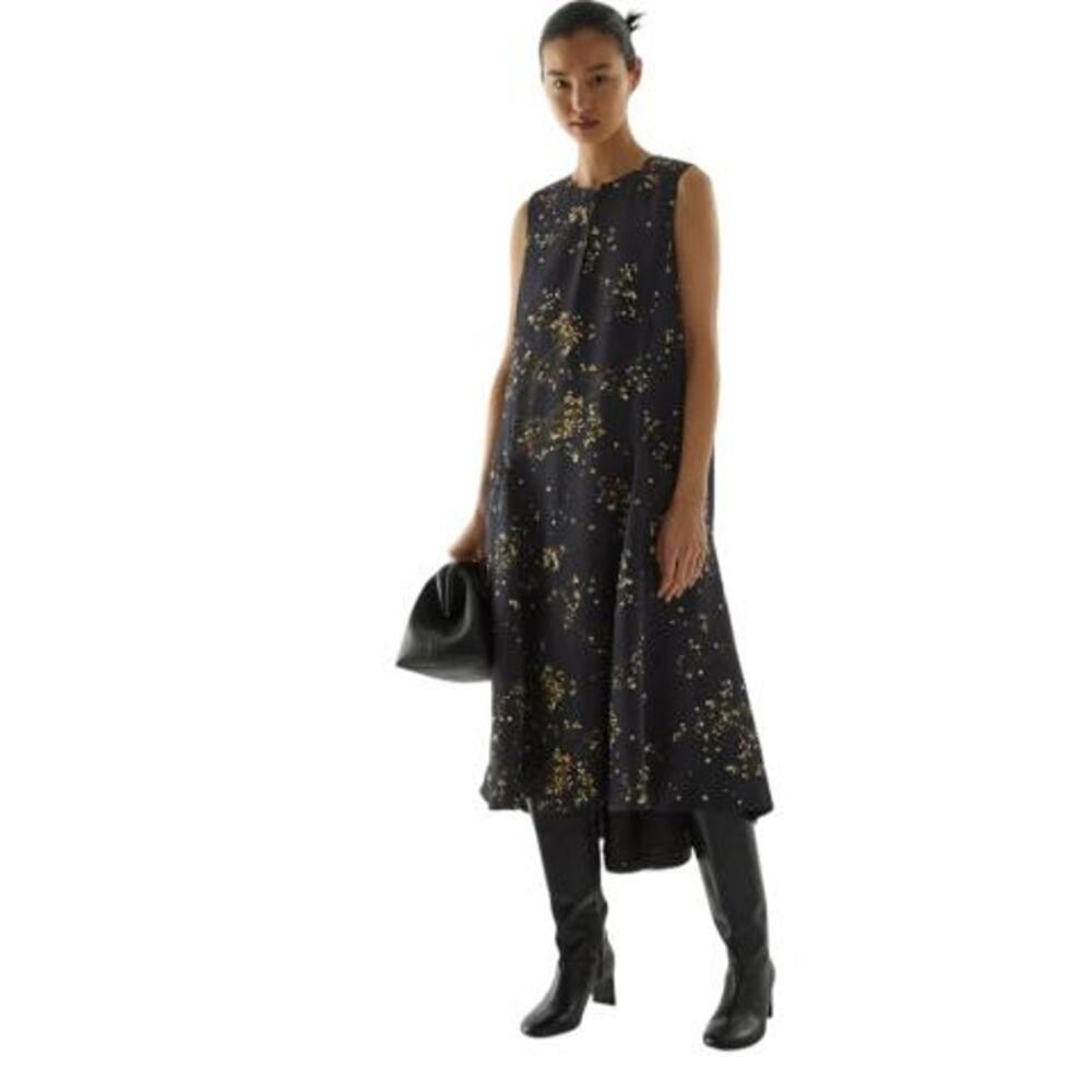 COS Women's Black Fully Lined Handkerchief Asymmetric Midi Dress Size 14